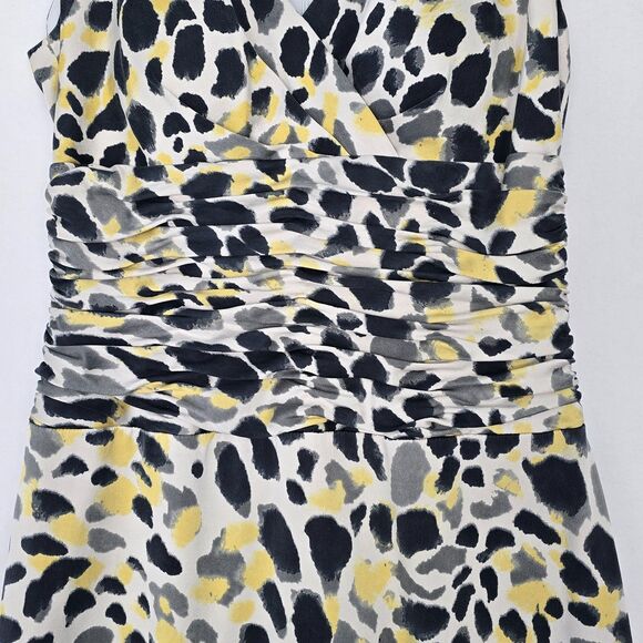 Kay Unger Womens 4 Silk Abstract Animal Print Yellow Gray Black Faux Wrap Dress - Picture 8 of 16